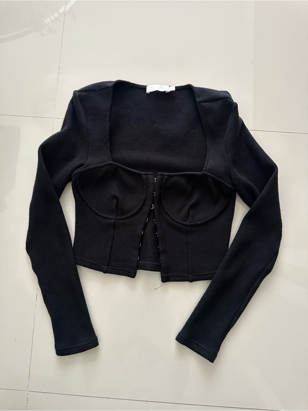 Jonathan Simkhai Structured Long-Sleeve Cropped Top in Black